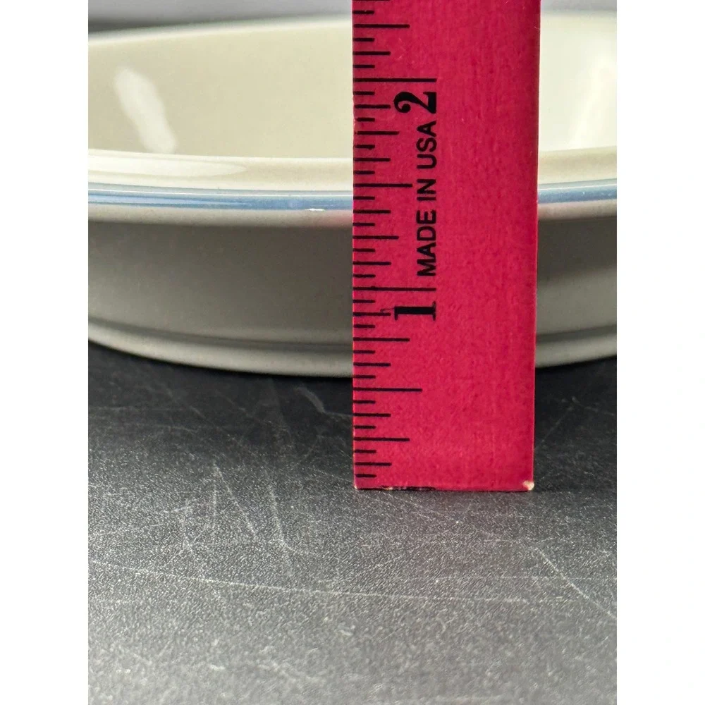Arabia Finland Uhtua Rimmed Soup Bowl Inkeri Leivo Blue Beige Stripe‎ 7.75